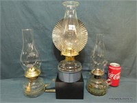 3 Antique Glass Oil Lamps