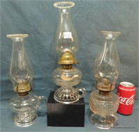 3 Antique Glass Oil Lamps