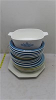 casserole dish, bowls, plates