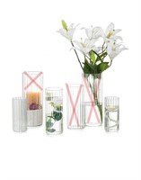 HEWORY GLASS CYLINDER RIBBED VASES SET OF 3, SIZE