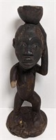 18" African Statue of Standing Woman Bowl Bearer,