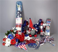 Patriotic Decor: Gnome, Wreaths, Flag+