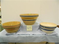 3 Crock Bowls (11", 9" & 8") (All Have Issues)