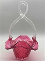Murano Art Glass Basket w/ Looped Handle