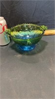 Blue/green Iris and herringbone bowl