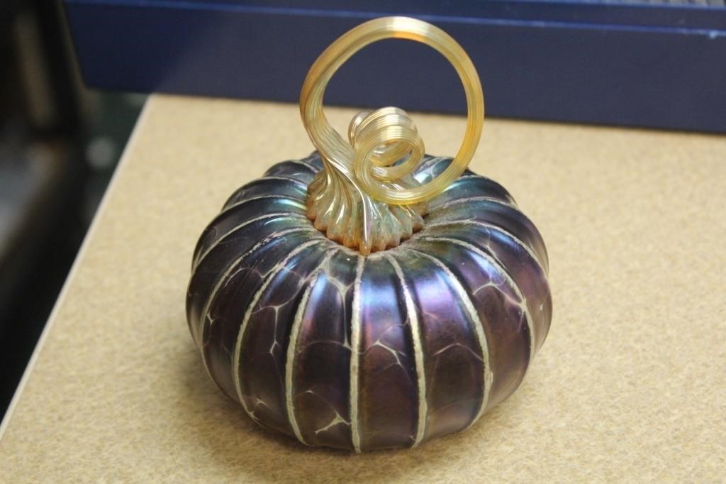 Beautiful Signed Art Glass Pumpkin