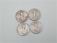 4 Standing Liberty Silver Half Dollars 1940's