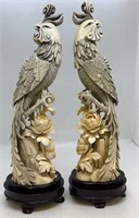 Pr 12" of Chinese Carved Ivory Phoenix (signed)