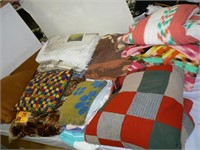 STACK WITH WOOL PATCHWORK QUILT, AFGHANS, THROW