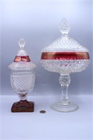 2 Indiana Glass Ruby Flash & Clear Candy Dishes