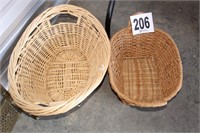 (2) Wicker/Wood Laundry Baskets (U234)