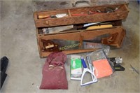 Carpenter's tool box w/tools; clothespins;