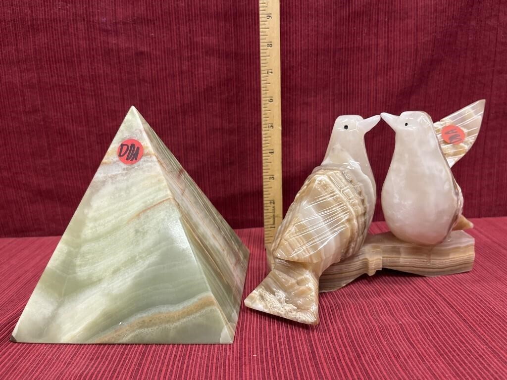 Marble pyramid 6.5, Marble pair doves5.5”h