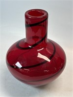 Cranberry Red & Black Swirl Vase 11 1/2”