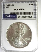 1990 Silver Eagle MS70 LISTS FOR $3850