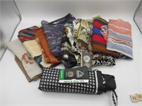 SELECTION OF SILK SCARVES & NEW UMBRELLA