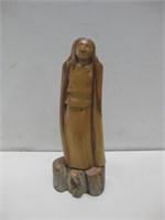 14.5" Signed Two Piece Tall Woman Wood Statue
