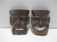 6" Wood Happy Face & Sad Face Masks