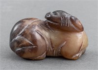 Chinese Brown Soapstone Recumbent Foo Lion