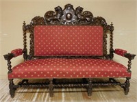 Louis XIII Style Lion and Courtouche Crown Settee.