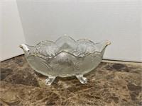 FOOTED OBLONG BOWL PRESSED GLASS W/ GOLD