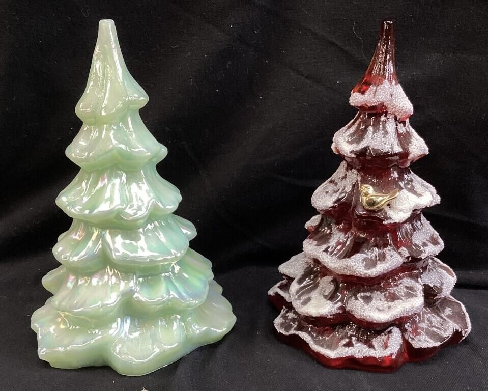 (2) FENTON CHRISTMAS TREE ART GLASS