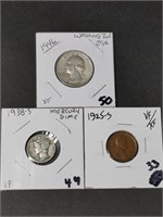 1938 Mercury Dime, 1925 Penny, 1946 Quarter