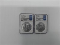 (2) signed 2021 silver Eagles - MS70