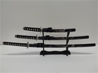 Samurai knife and sword set (3) with stand