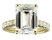 14k Gold 8.58 ct Emerald Cut VS Lab Diamond Ring