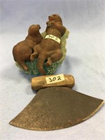 Lot of 2,  poly casted otters and an antique ulu w