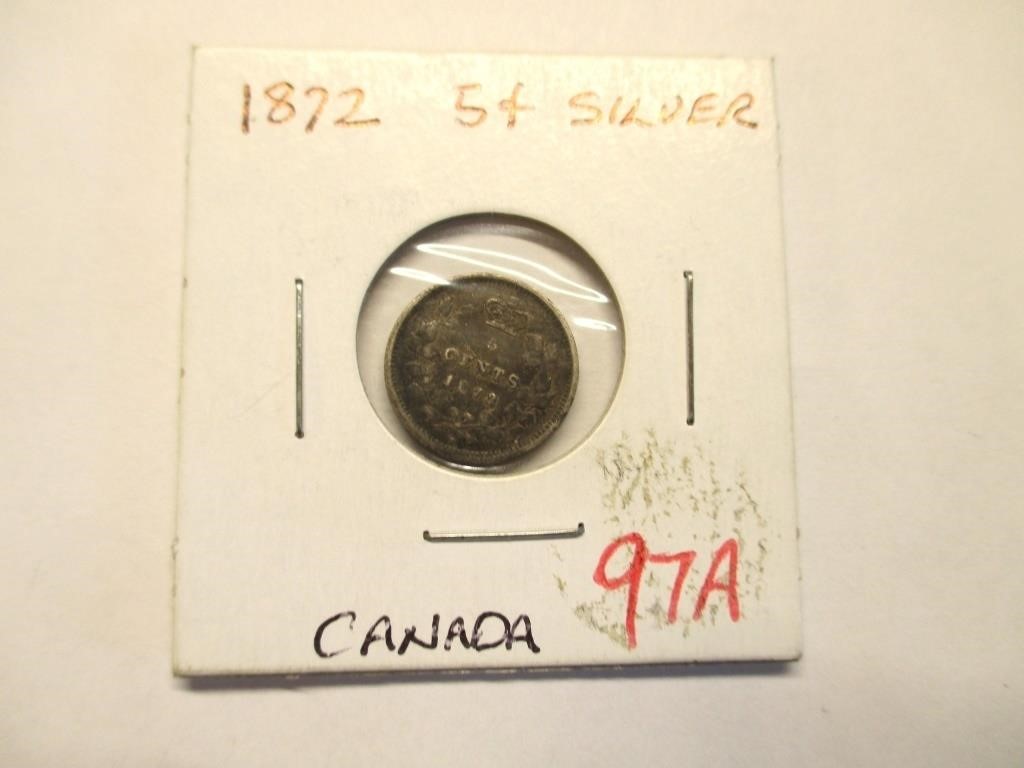 1872 Canadian Five Cent Silver Coin