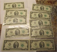 (10) US Two Dollar Bills with Sequential Serial #