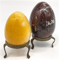 2 Marble Stone Eggs on Stands
