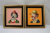 Two needlepoint clown pictures,  11 X 13"