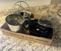Electric skillet, flower sifter and chicken stand