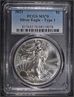 2021 T-1 AMERICAN SILVER EAGLE PCGS MS70