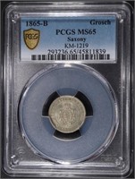 1865-B SAXONY GROSCH COIN PCGS MS65
