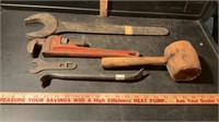 VINTAGE WRENCHES AND WOODEN MALLET