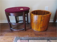 An Art Moderne Vanity Bench and Bamboo Basket