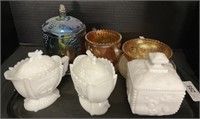 Milk Glass, Carnival Glass Dishes, Bowl.