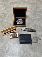 Harley Davidson 95th Anniversary belt buckle, pen