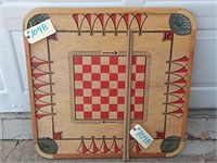 Old Wooden Carrom Board with Sticks.