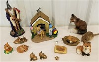Fox, dog house with dog, resin figurine,
