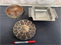 3 PCS: SILVER-TONE TRIVET & BOWL AND