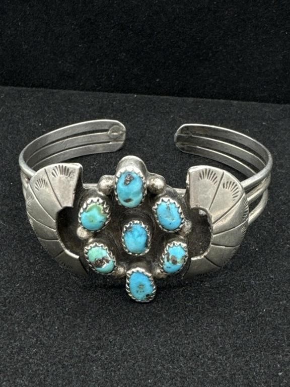 Vintage Silver and Turquoise Cuff Bracelet