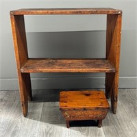 Primitive Wooden Work Shelf and Stool