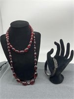 VTG Bakelite (2) Cherry Red Amber Necklaces &