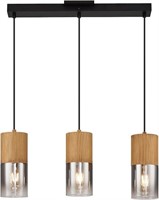 Wood Pendant 3 Bulb Hanging Light Fixture