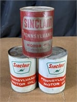 Lot of 3 Vintage Sinclair 1 Qt Motor Oil Cans FULL